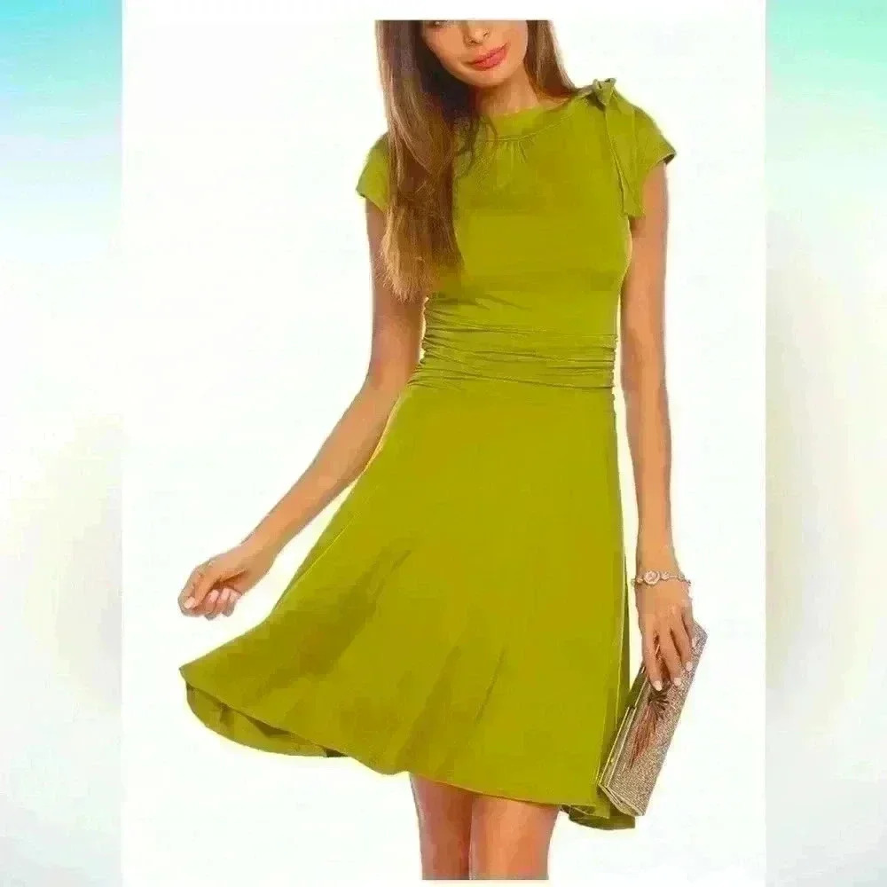 Empire Women's Knee Length Short Sleeve Jersey Skater Summer Dress Olive Green